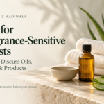Aloe Spa Madiwala blog cover with towels, aloe leaves, a massage oil bottle, and the title “Spa for Fragrance-Sensitive Guests.”